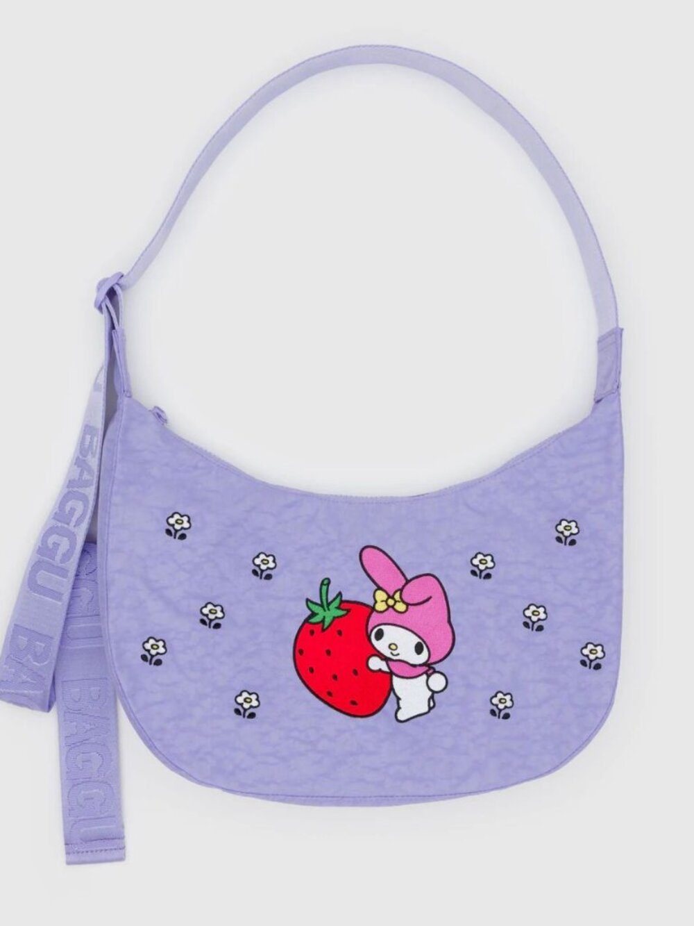 NWT Baggu Medium Crescent Bag - Embroidered My Melody Strawberry - Picture 1 of 5